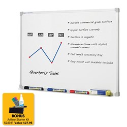 PENRITE PREMIUM WHITEBOARDS Magnetic 1800x1200mm with Bonus Starter Kit