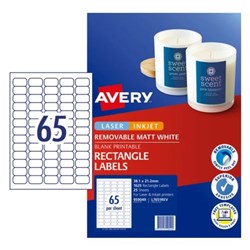 Avery Removable Labels L7651REV 38.1x21.2mm Rectangle Matte White 65UP 1625 Labels